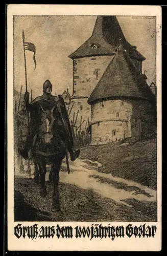 Künstler-AK Goslar, Burg mit Ritter