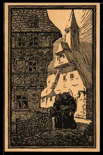 Künstler-AK Goslar a. H., Strasse mit Bewohnern