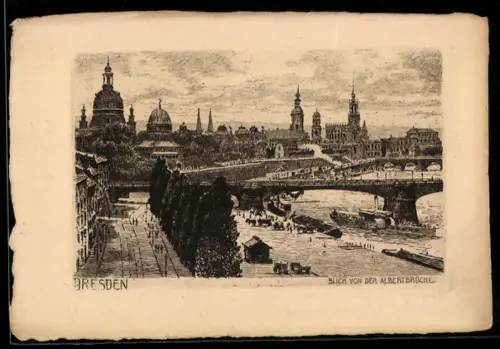 Künstler-AK Dresden, Blick von der Albertbrücke
