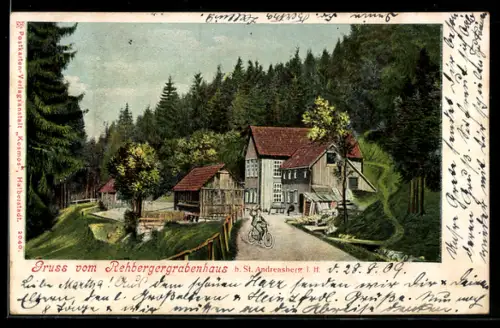 AK St. Andreasberg i. H., Rehbergergrabenhaus am Wald