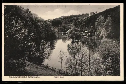 AK Stadtroda, Städtisches Bad aus der Vogelschau