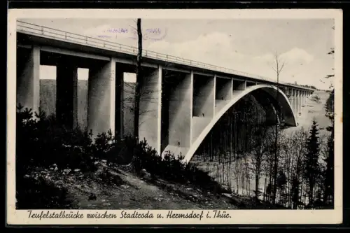 AK Stadtroda /Thüringen, Teufelstalbrücke zwischen Stadtsoda und Hermsdorf