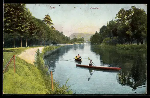 AK Jena, Paradies, Flusslandschaft mit Booten