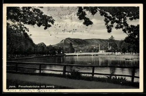 AK Jena, Paradiesbrücke mit Jenzig