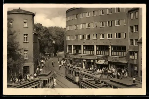 AK Jena /Thür., Holzmarkt, Strassenbahnen, Geschäftshäuser