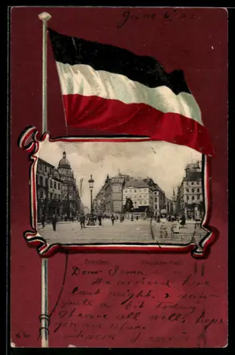 AK Dresden, Pirnaischer Platz im Passepartout mit Reichsflagge