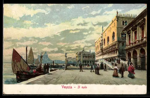 Lithographie Venezia, Il molo, Segelboote