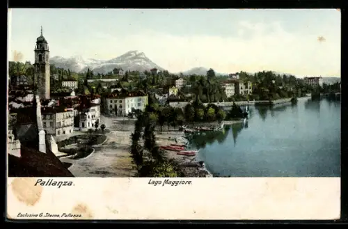 AK Pallanza, Lago Maggiore, Blick auf die Uferpromenade an der Kirche