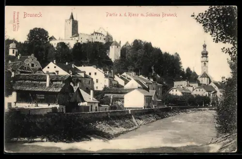 AK Bruneck, Partie an der Rienz mit Schloss