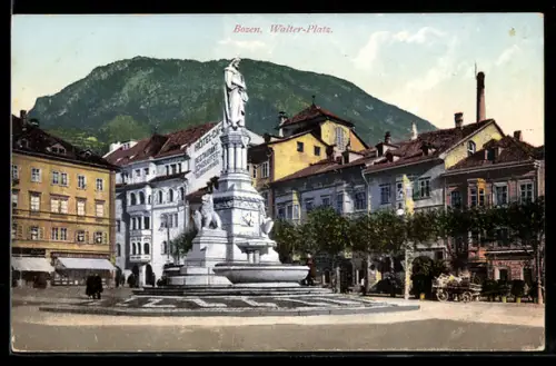 AK Bozen, Partie am Walter-Platz, Hotel