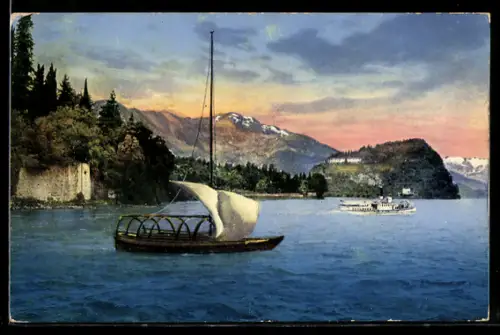 AK Lecco, villa Serbelloni visat dal Lago, Segelboot