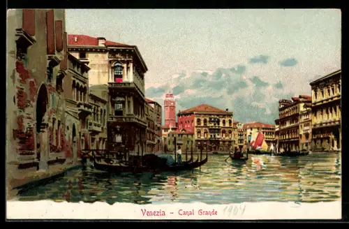 AK Venezia, Gondeln auf dem Canal Grande