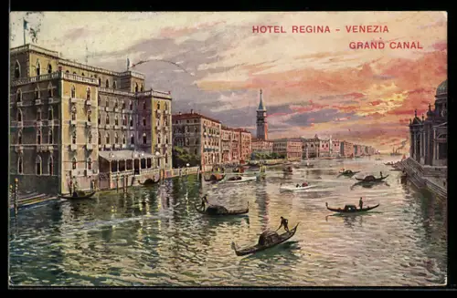 Künstler-AK Venezia, Hotel Regina bei Sonnenuntergang