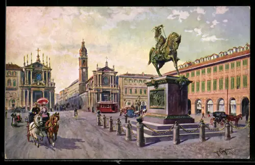 Künstler-AK Torino, Piazza S. Carlo