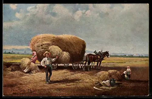 AK Bauern bei der Ernte, Pferdegespann