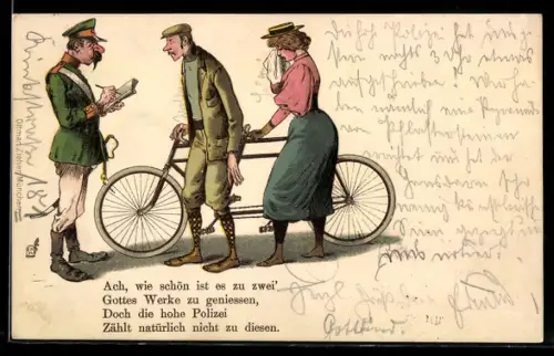 AK Wachmann hält Paar mit einem Tandem an