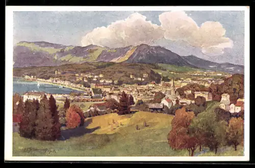 AK Deutscher Schulverein Nr. 1689: Gmunden am Traunsee, Totalansicht mit Umgebung
