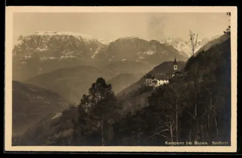AK Kampenn /Bozen, Die Kirche vor Bergpanorama