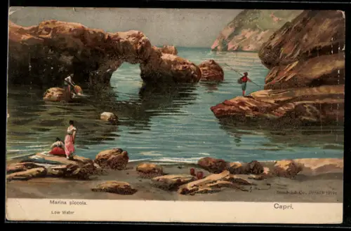 Künstler-AK Capri, Marina piccolo, Strandpartie mit Felsen