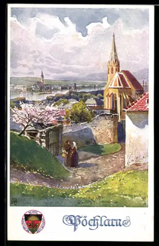 AK Deutscher Schulverein Nr. 288: Pöchlarn, Teilansicht mit Kirche