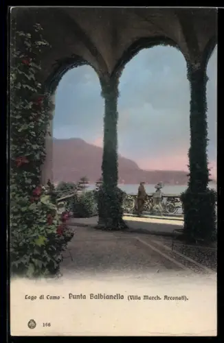 AK Lago di Como, Punta Balbianello, Vista dalla Villa Marchi Arconati con archi e piante rampicanti