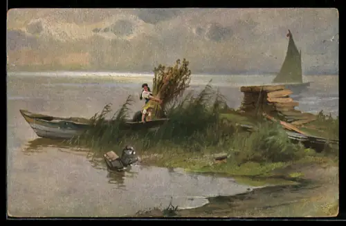 Künstler-AK Wohlgemuth & Lissner, Primus-Postkarte No. 3090, K. Raupp: Am Chiemsee