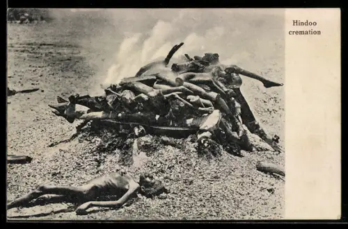 AK Hinduistisches Begräbnis, Verbrennung eines Toten
