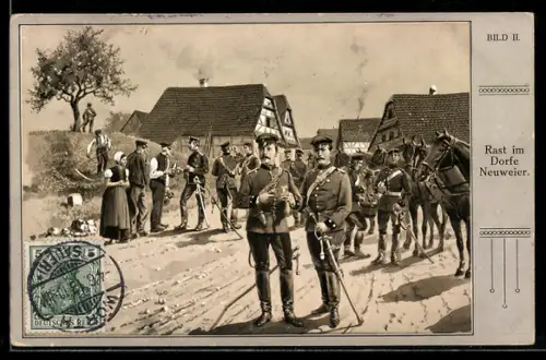 AK Neuweier, Rast der Soldaten im Dorfe, Reichseinigungskriege