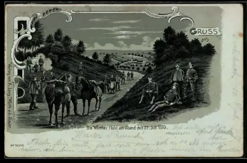 Mondschein-Lithographie Wörther Hohl am Abend 1870, Soldaten