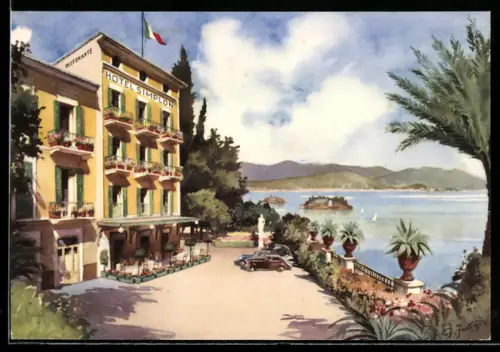 Künstler-AK Stresa, Hotel Simplon mit Terrasse