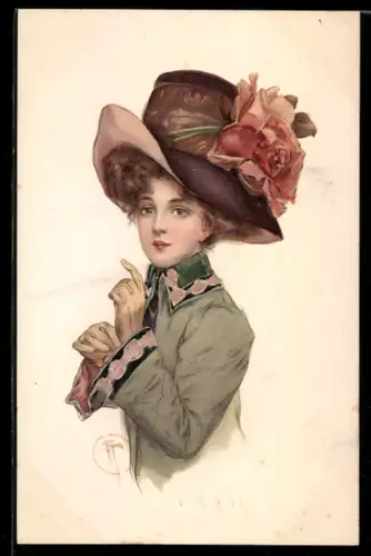 Künstler-AK M.Munk Nr. 479: Frau mit Hut & mit Rosen