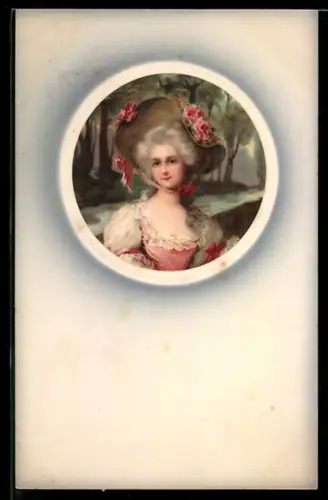 Künstler-AK Meissner & Buch (M&B) Nr.1557: Portrait Frau mit Hut & rosa Blumen
