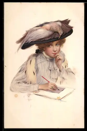 Künstler-AK Brüder Kohn (B.K.W.I) Nr.479: Dame beim Verfassen eines Briefes