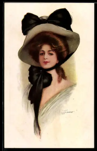 AK Portrait einer jungen Dame mit Hut