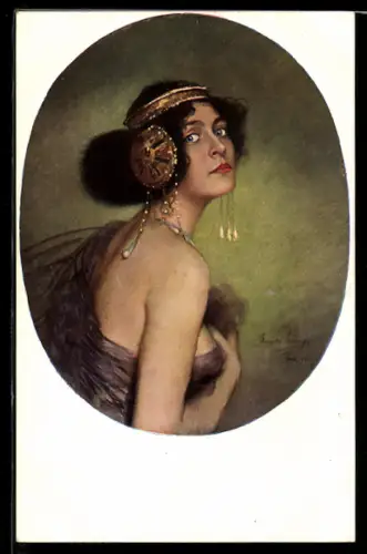 Künstler-AK sign. C. v. Pausinger: Salome hüllt ihren Busen in ein dünnes Gewand