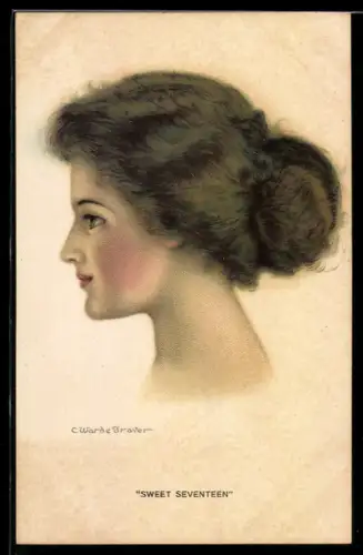 Künstler-AK C. Warde Traver: Sweet seventeen, Mädchen mit Dutt
