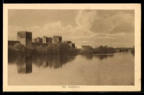 AK Semendria, Festung und Brücke am Fluss