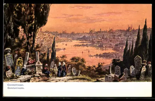 AK Constantinopel, Blick vom Friedhof aufs Goldene Horn
