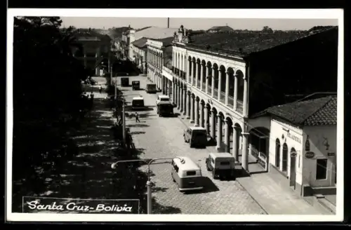 AK Santa Cruz, Strassenansicht mit Arkaden und Autos