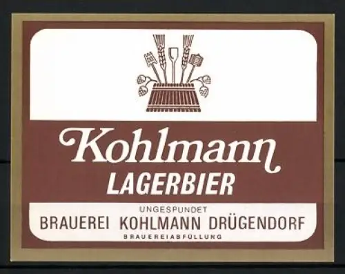 Getränkeetikett Brauerei Kohlmann, Drügendorf, Kohlmann Lagerbier