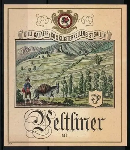 Getränkeetikett Gilli, Gafafer & Co. AG Klosterkellerei, St. Gallen