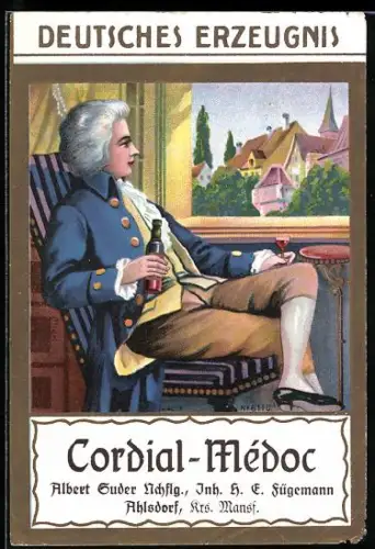 Getränkeetikett Albert Suder Nachflg., Ahlsdorf /Mansfeld, Inh. H. E. Fügemann, Cordial-Médoc