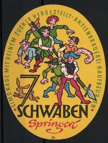 Getränkeetikett Aktienbrauerei Kaufbeuren, 7 Schwaben Springer