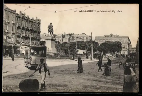 AK Alexandrie, Mohamed Aly Square mit Strassenbahn
