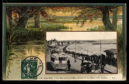 AK Le Havre, Le Boulevard Maritime et la Nouvelle Jetée, Flusslandschaft, Strassenbahn