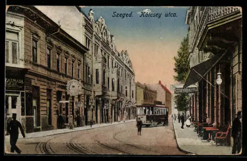 AK Szeged, Kölcsey ucta, Strassenbahn