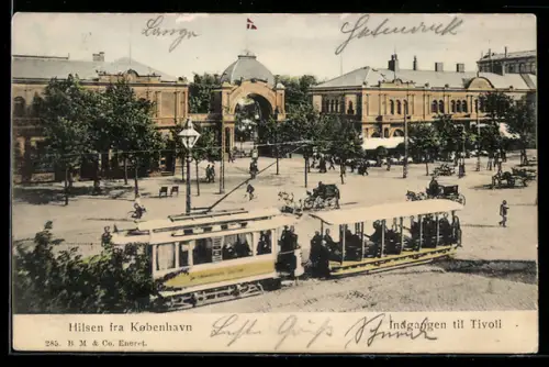 AK Kobenhavn, Indgangen til Tivoli, Strassenbahn