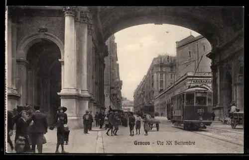 AK Genova, Via XX Settembre, Strassenbahn