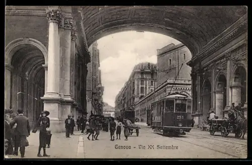 AK Genova, Via XX Settembre, Strassenbahn