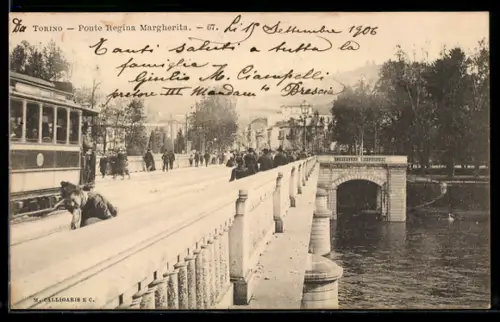 AK Torino / Turin, Ponte Regina Margherita, Strassenbahn
